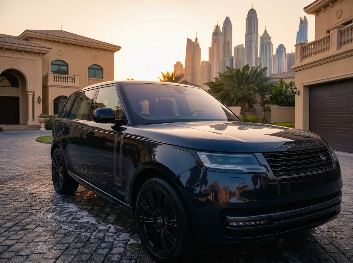 Freshly detailed SUV with a mirror-gloss finish at a Dubai villa